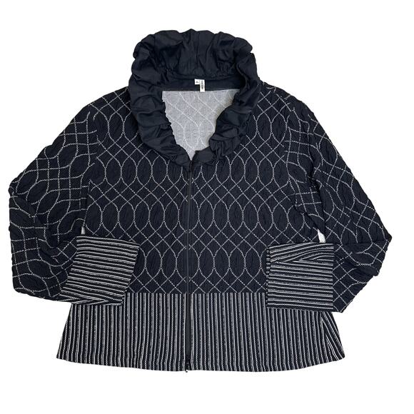 Stera Unique Zip-Up Jacket with Statement Collar X-Large Black Fitted Jacket - Picture 1 of 4